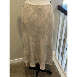 Merona Midi A Line Skirt Medium 100% Silk Pink/Taupe Floral Lining Polyester